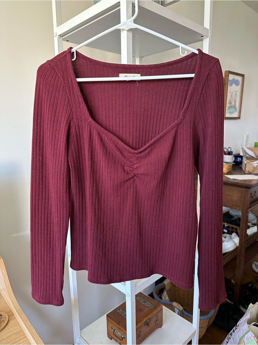 Madewell Ribbed Long Sleeve Maroon Top L